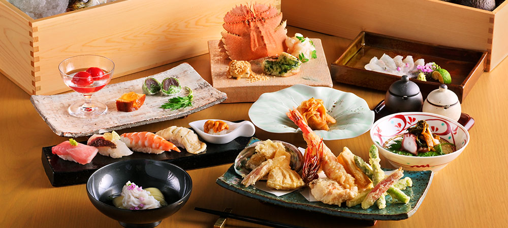 遠客のおもてなしや華やかなお祝いの席に。長崎の恵み豊かな幸を味わう絢爛旬味の天ぷら・寿司会席コース「橘 」