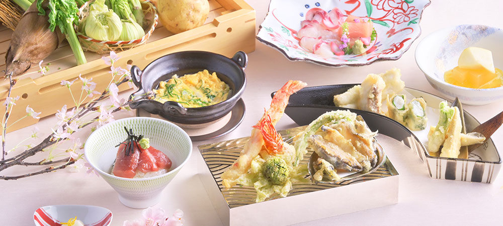 軽やかな衣をまとった風味豊かな春の恵み天ぷらランチコース「稲佐 -INASA-」